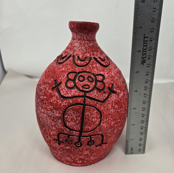 R.D. Guillen Handmade Studio Pottery Red Pink Splash Of Black Primitive Look - Picture 8 of 10